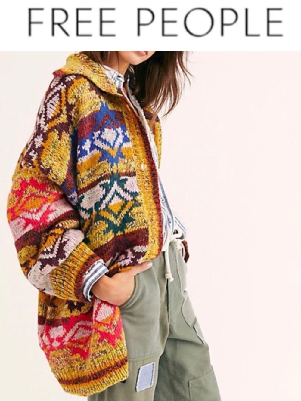 FREE PEOPLE ISLE OF SKYE SWEATER COAT NORDIC WOOL ALPACA CARDIGAN SIZE XS/S